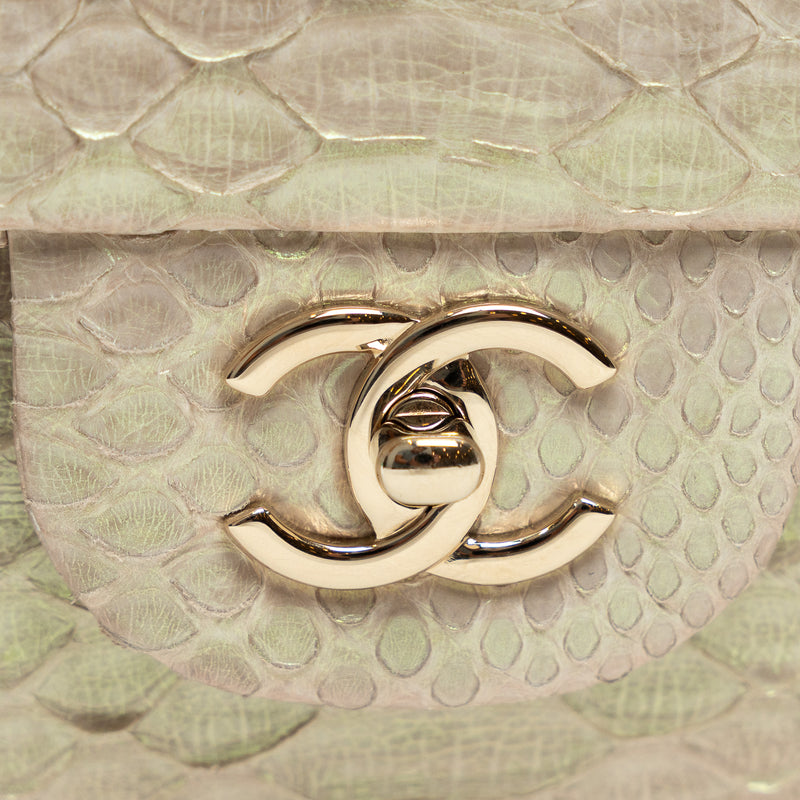 Pre-Loved Chanel™ Pearlescent Beige Python Leather Jumbo Classic Double Flap Bag
