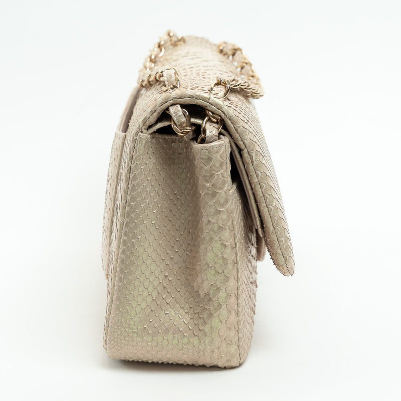 Pre-Loved Chanel™ Pearlescent Beige Python Leather Jumbo Classic Double Flap Bag