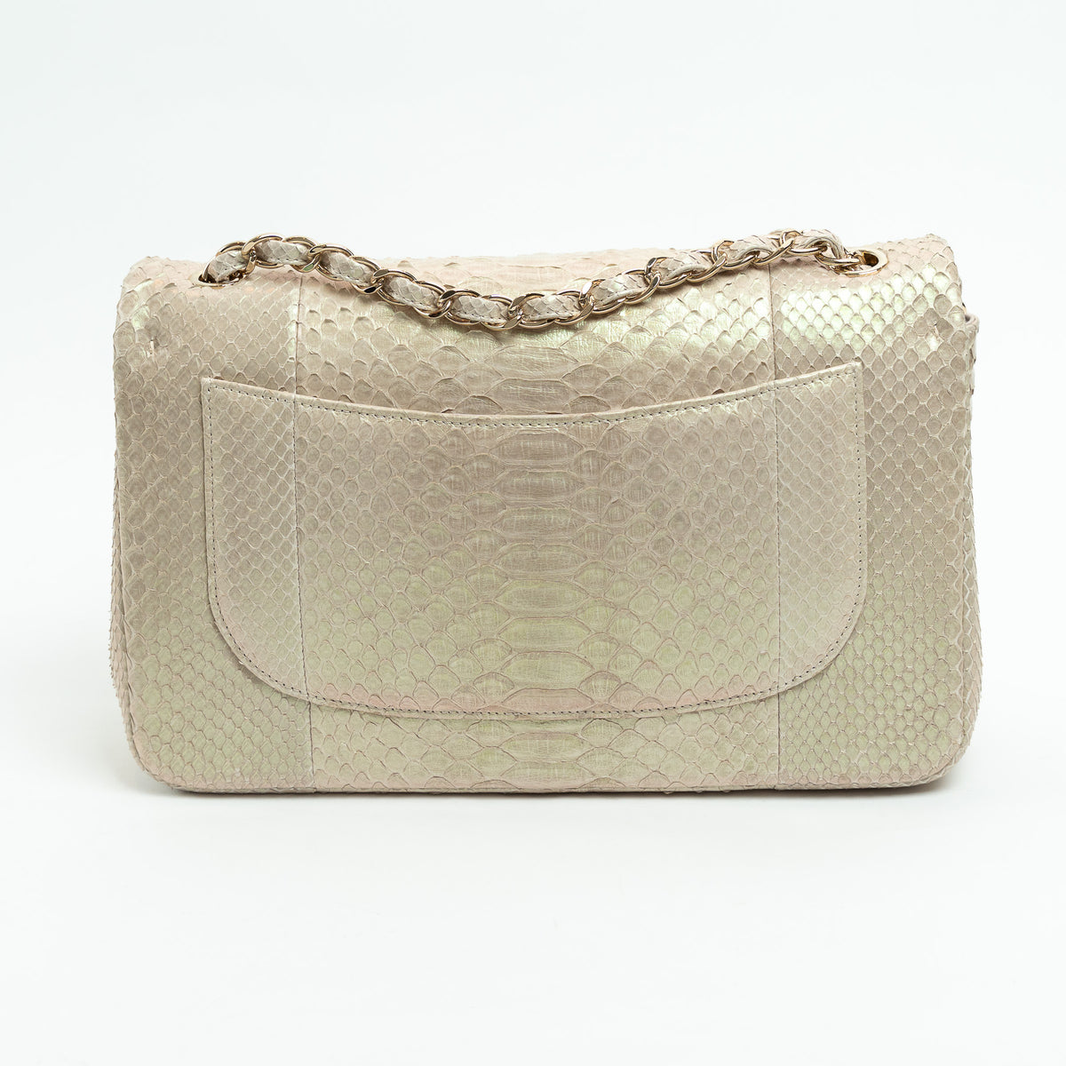 Pre-Loved Chanel™ Pearlescent Beige Python Leather Jumbo Classic Double Flap Bag