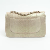Pre-Loved Chanel™ Pearlescent Beige Python Leather Jumbo Classic Double Flap Bag