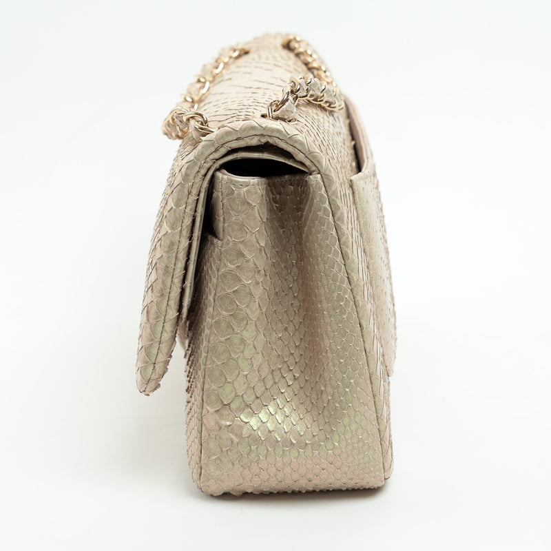 Pre-Loved Chanel™ Pearlescent Beige Python Leather Jumbo Classic Double Flap Bag