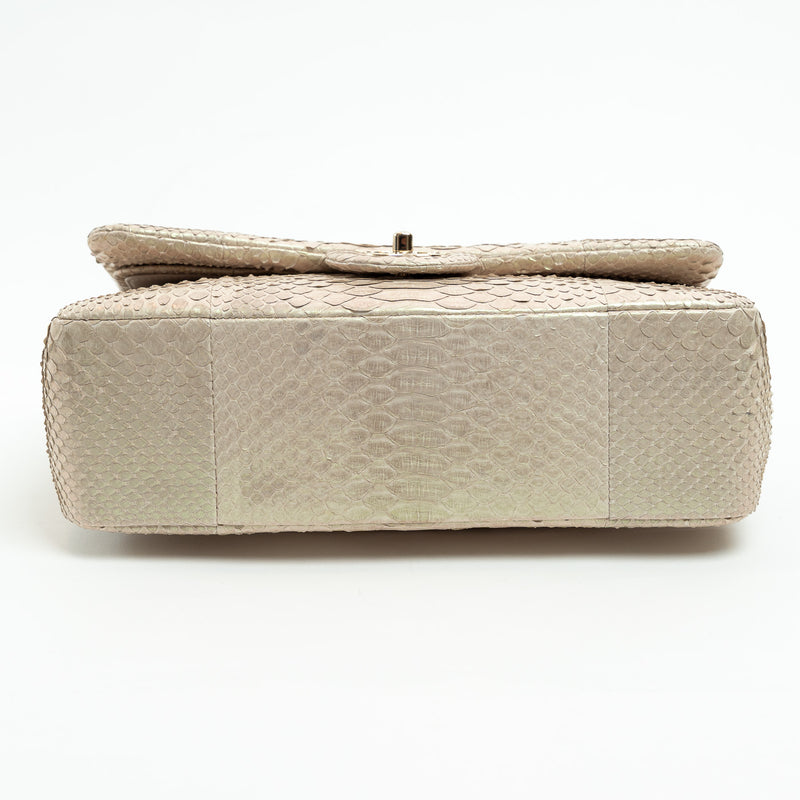 Pre-Loved Chanel™ Pearlescent Beige Python Leather Jumbo Classic Double Flap Bag