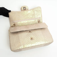 Pre-Loved Chanel™ Pearlescent Beige Python Leather Jumbo Classic Double Flap Bag