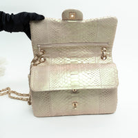 Pre-Loved Chanel™ Pearlescent Beige Python Leather Jumbo Classic Double Flap Bag