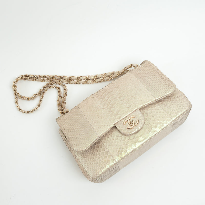 Pre-Loved Chanel™ Pearlescent Beige Python Leather Jumbo Classic Double Flap Bag