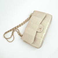 Pre-Loved Chanel™ Pearlescent Beige Python Leather Jumbo Classic Double Flap Bag