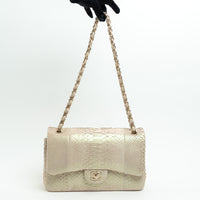 Pre-Loved Chanel™ Pearlescent Beige Python Leather Jumbo Classic Double Flap Bag