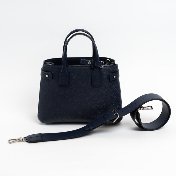 Burberry Navy Perforated Monogram Leather Handbag