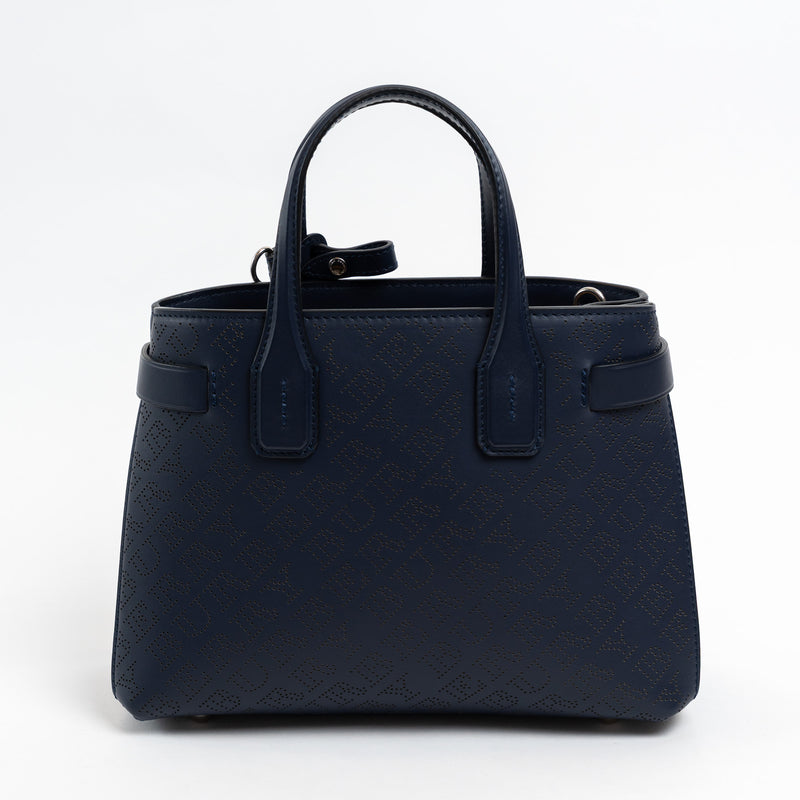 Burberry Navy Perforated Monogram Leather Handbag