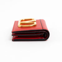 Valentino Red Calfskin Leather V Logo Compact Wallet