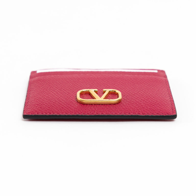 Valentino Magenta Grained Leather V Logo Cardholder
