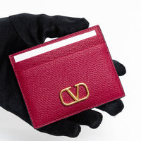 Valentino Magenta Grained Leather V Logo Cardholder