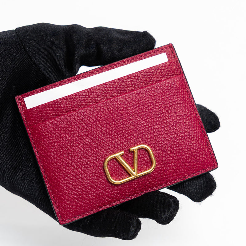 Valentino Magenta Grained Leather V Logo Cardholder