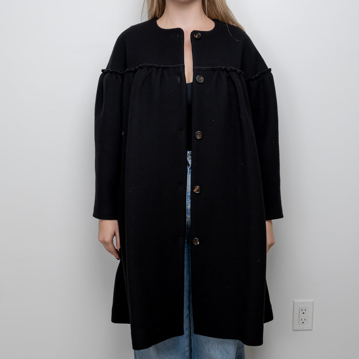 Chloe Black Cotton Long Overcoat Size 38