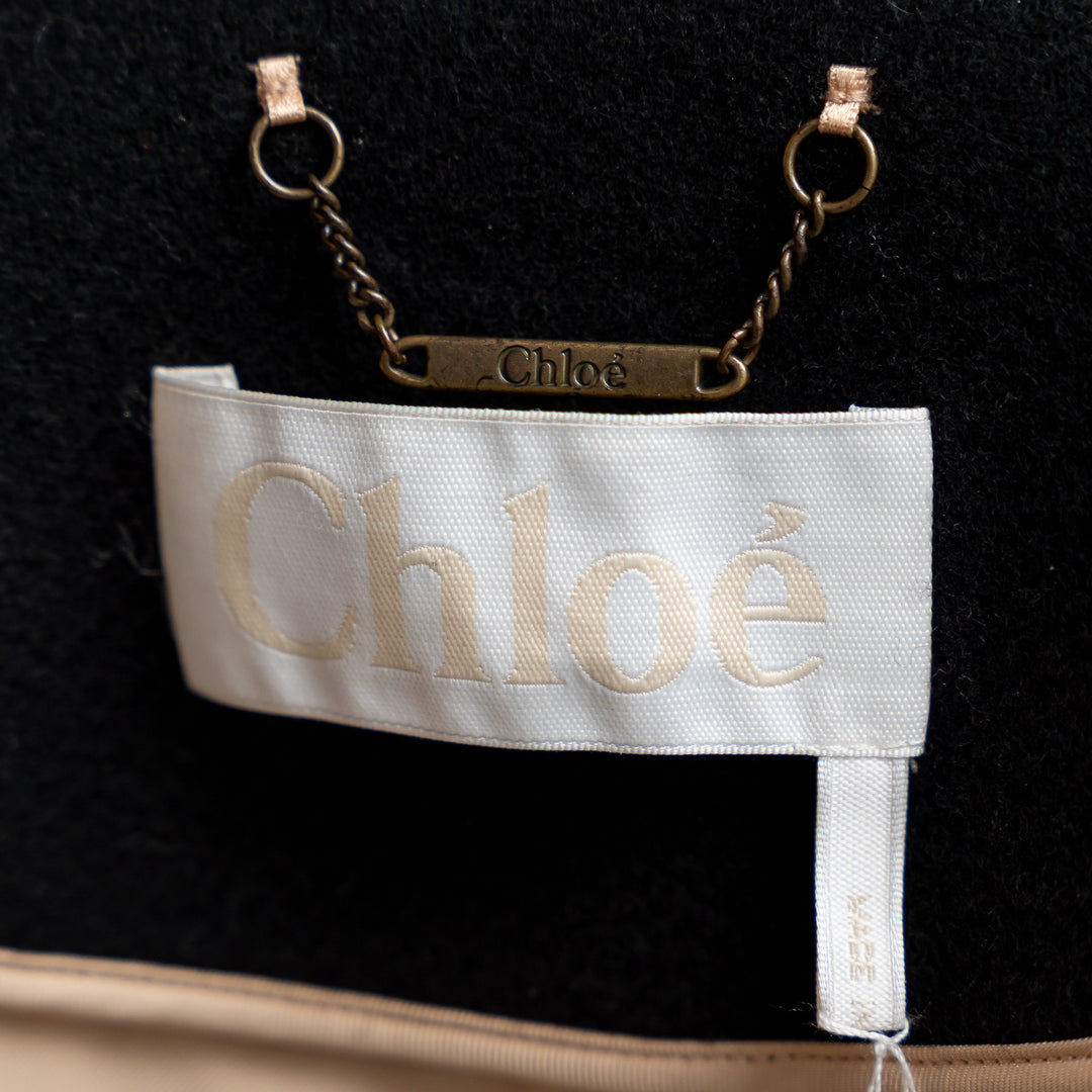 Chloe Black Cotton Long Overcoat Size 38