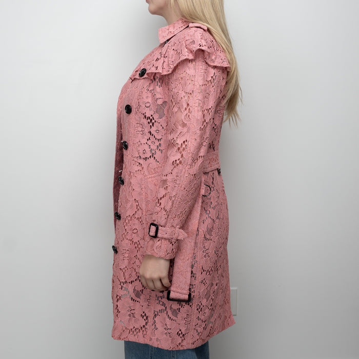 Burberry Pink Floral Lace Trench Coat Size 6