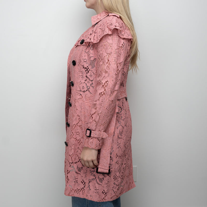 Burberry Pink Floral Lace Trench Coat Size 6