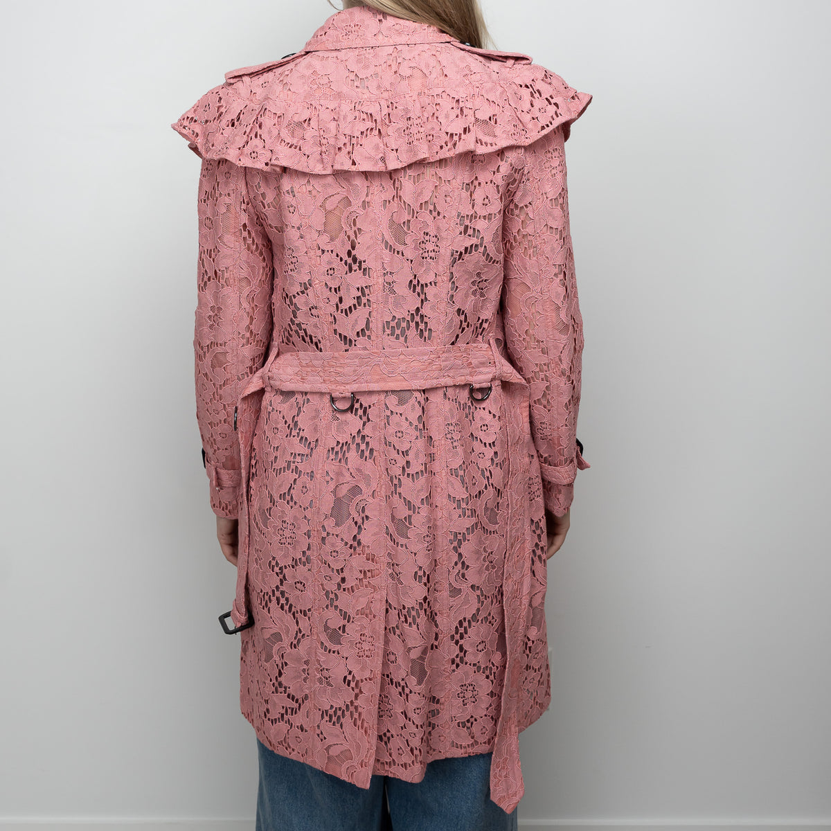 Burberry Pink Floral Lace Trench Coat Size 6
