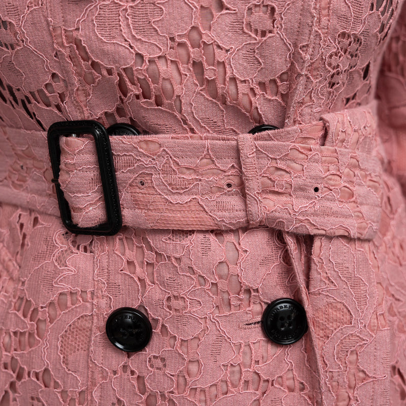 Burberry Pink Floral Lace Trench Coat Size 6