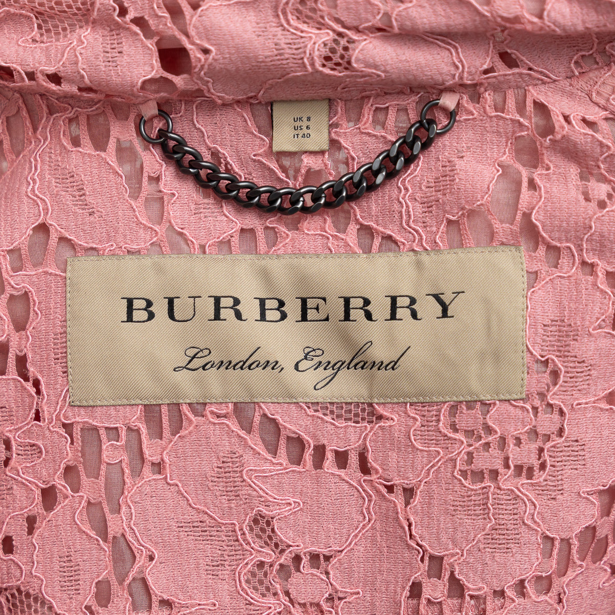 Burberry Pink Floral Lace Trench Coat Size 6