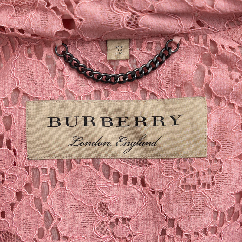 Burberry Pink Floral Lace Trench Coat Size 6