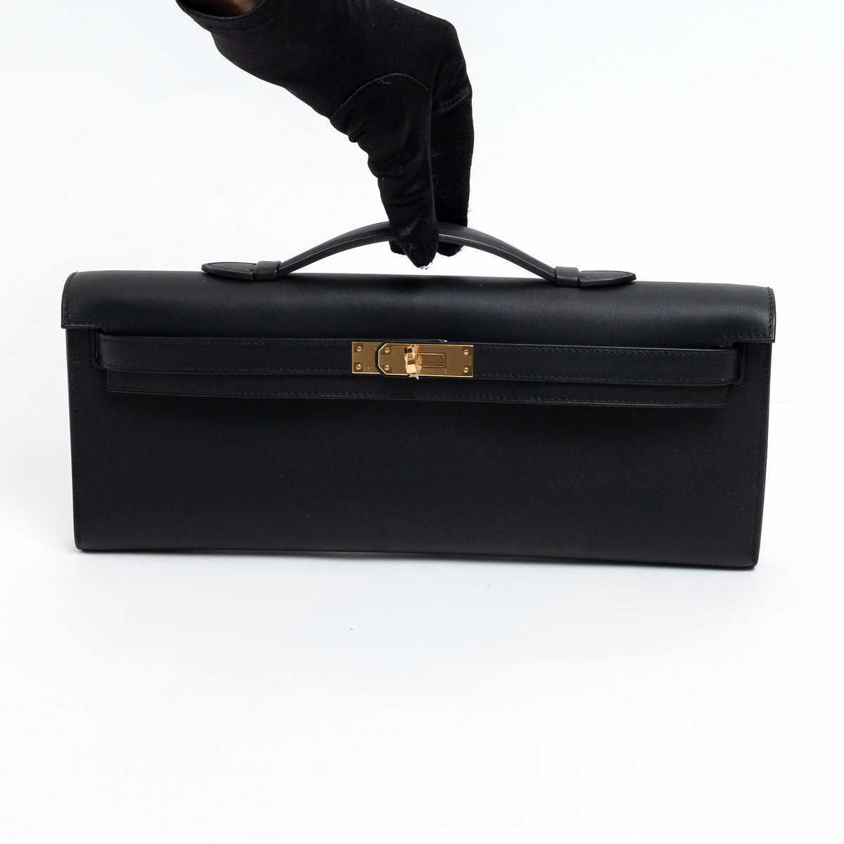 Hermes Black Swift Leather Kelly Cut Clutch