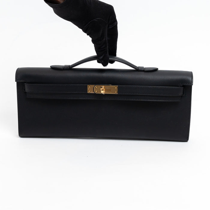 Hermes Black Swift Leather Kelly Cut Clutch