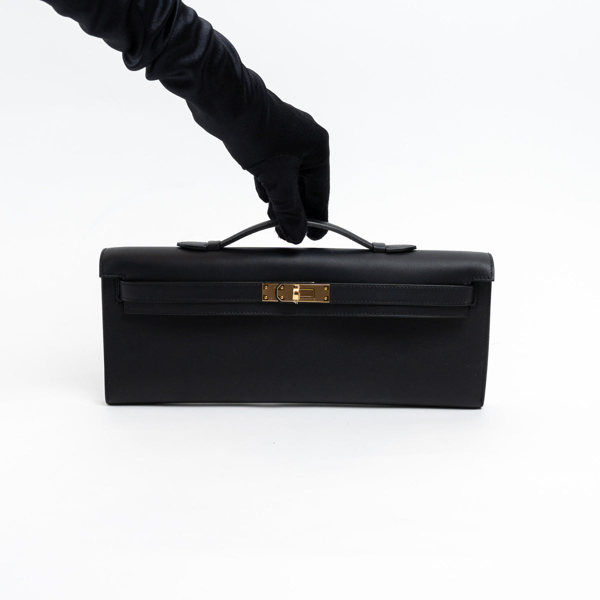 Hermes Black Swift Leather Kelly Cut Clutch