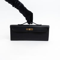 Hermes Black Swift Leather Kelly Cut Clutch