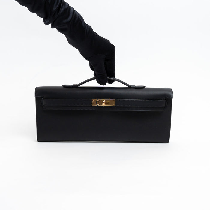Hermes Black Swift Leather Kelly Cut Clutch
