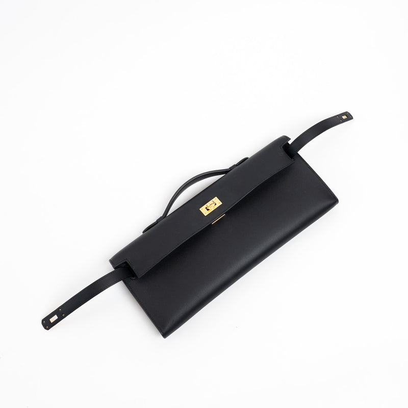 Hermes Black Swift Leather Kelly Cut Clutch