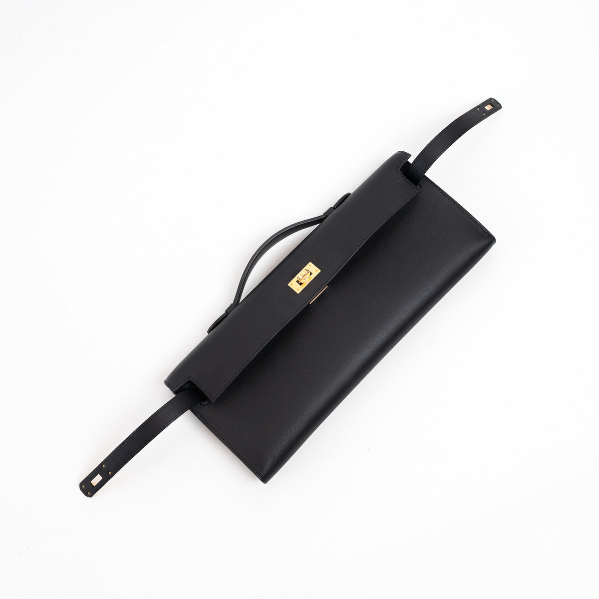 Hermes Black Swift Leather Kelly Cut Clutch