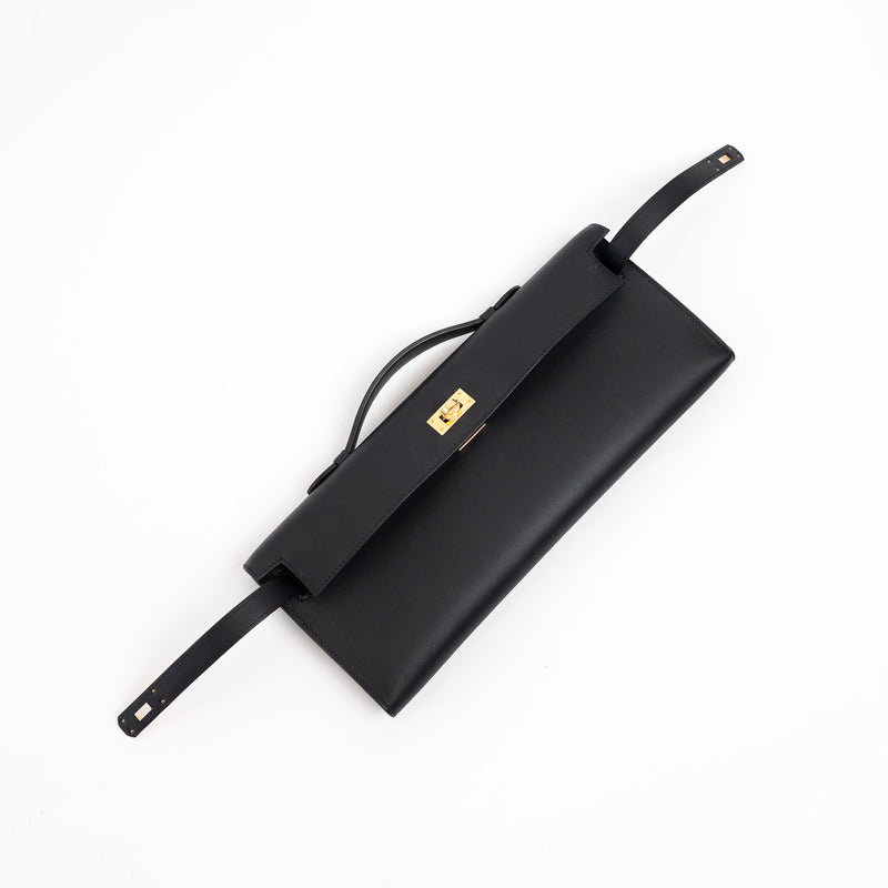 Hermes Black Swift Leather Kelly Cut Clutch