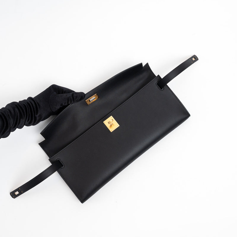Hermes Black Swift Leather Kelly Cut Clutch