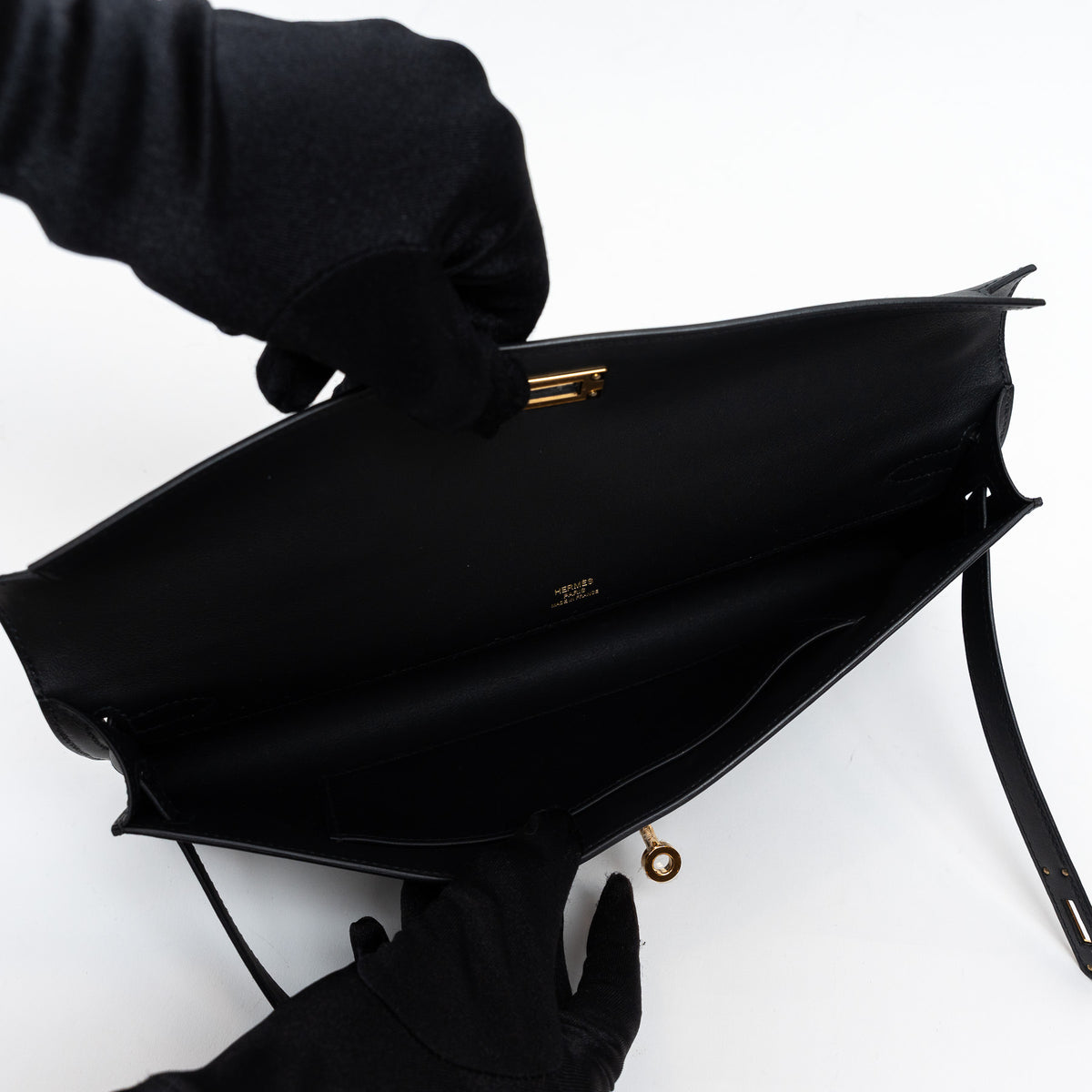 Hermes Black Swift Leather Kelly Cut Clutch