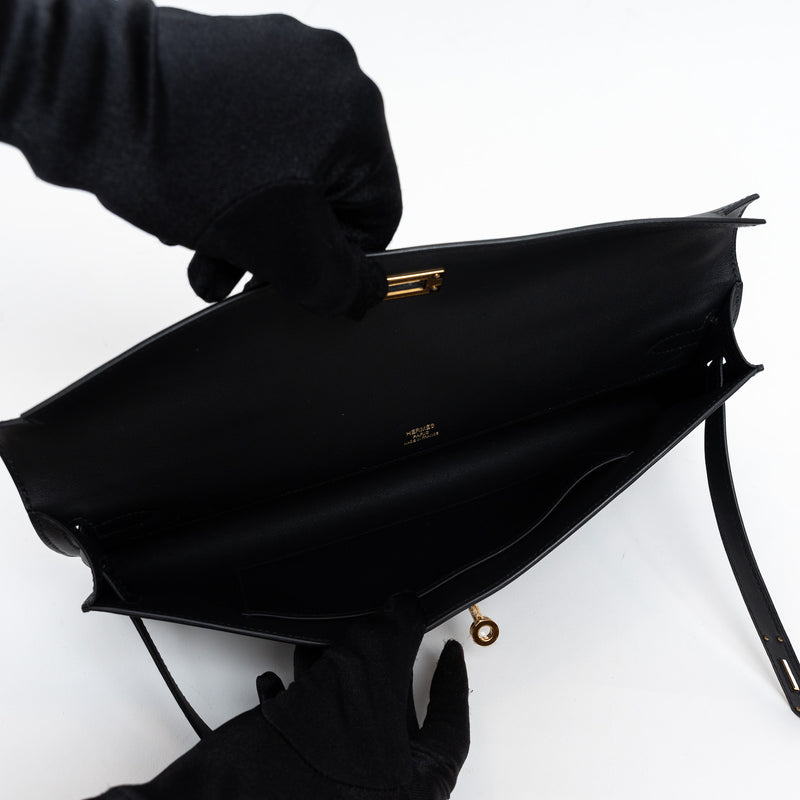 Hermes Black Swift Leather Kelly Cut Clutch