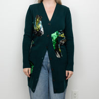 Louis Vuitton Dark Green Wool Sequin Long Cardigan Size M