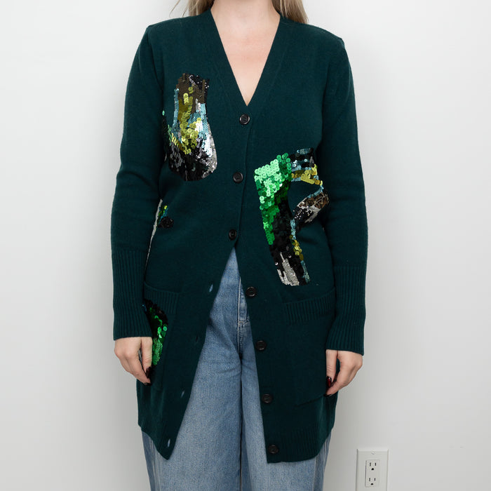 Louis Vuitton Dark Green Wool Sequin Long Cardigan Size M
