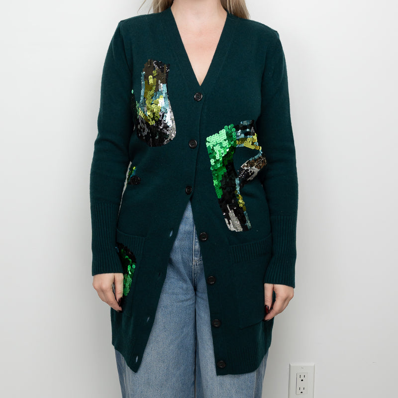Louis Vuitton Dark Green Wool Sequin Long Cardigan Size M