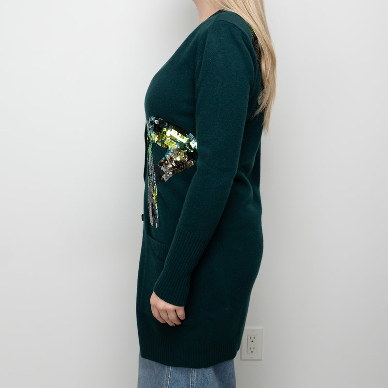 Louis Vuitton Dark Green Wool Sequin Long Cardigan Size M