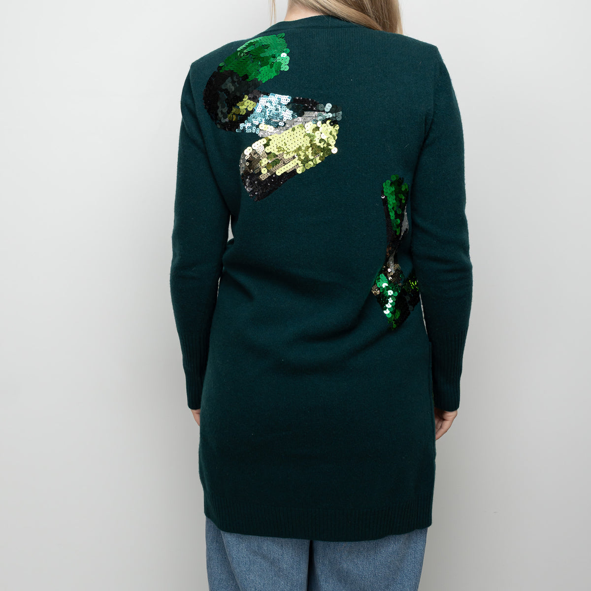 Louis Vuitton Dark Green Wool Sequin Long Cardigan Size M