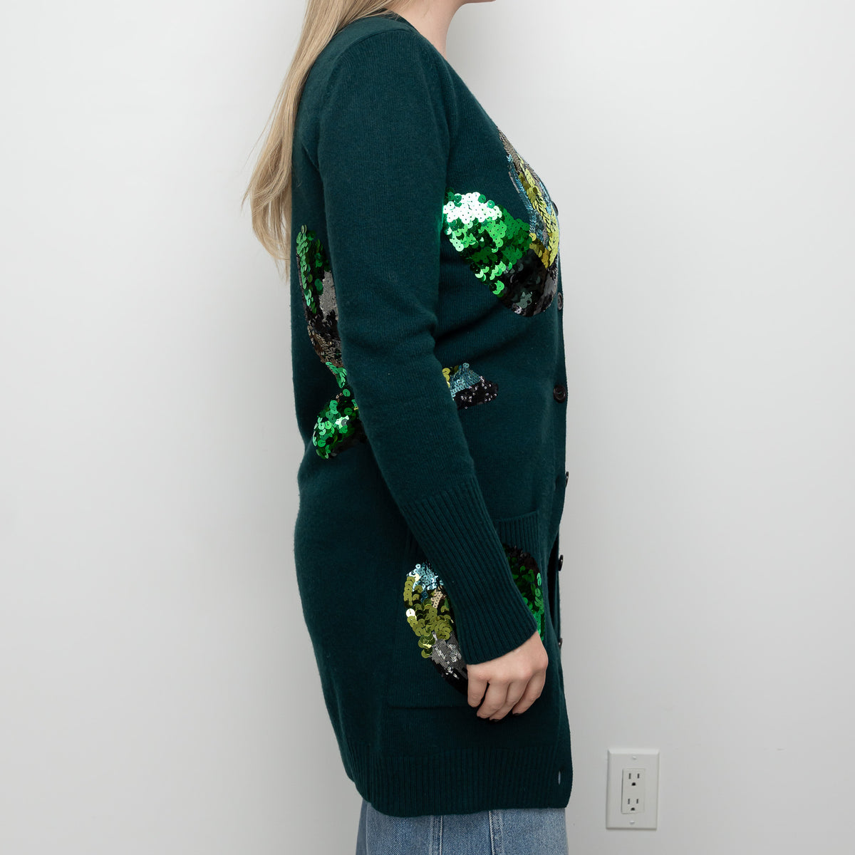 Louis Vuitton Dark Green Wool Sequin Long Cardigan Size M