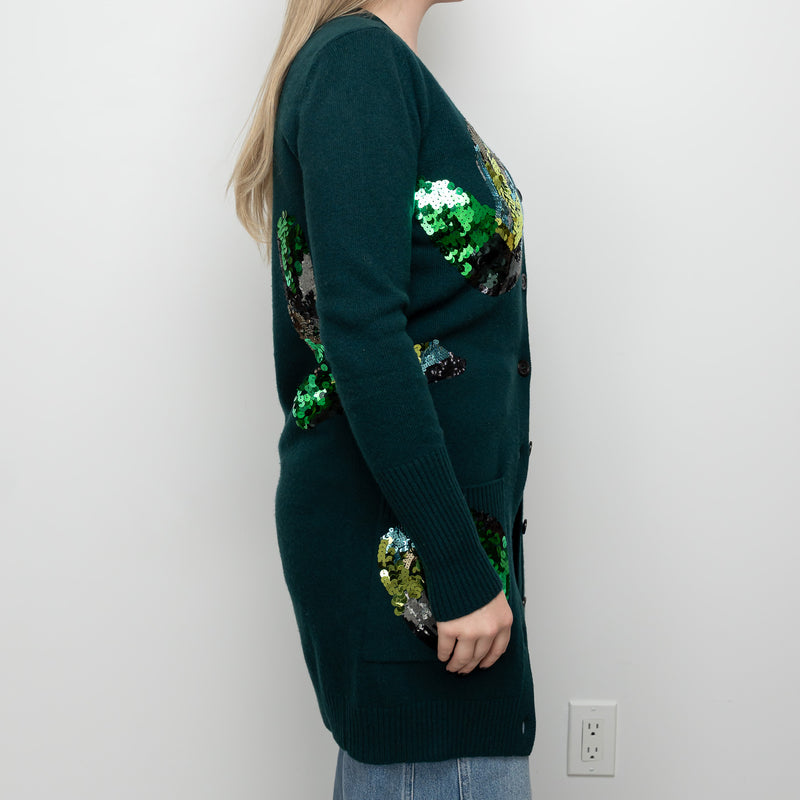 Louis Vuitton Dark Green Wool Sequin Long Cardigan Size M