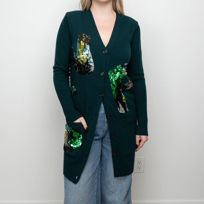 Louis Vuitton Dark Green Wool Sequin Long Cardigan Size M