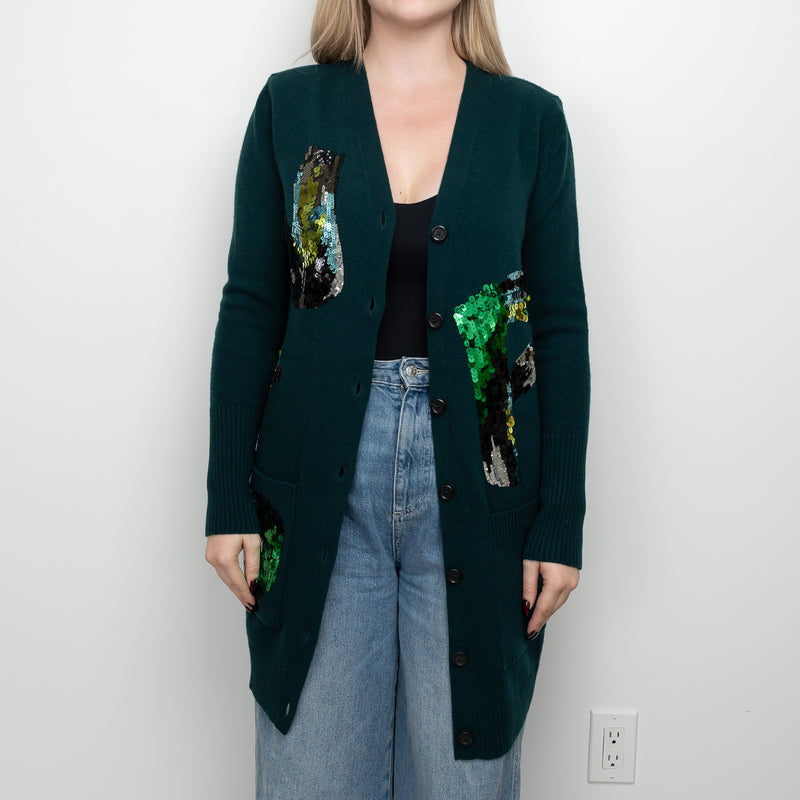 Louis Vuitton Dark Green Wool Sequin Long Cardigan Size M