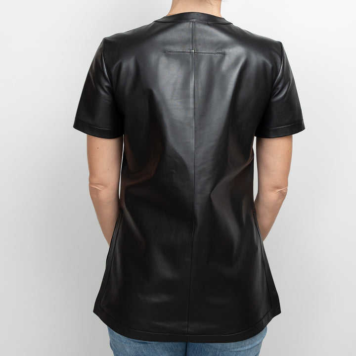 Givenchy Black Lambskin Leather Zip Up Shortsleeve Top Size 36