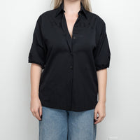 Prada Black Short Sleeve Button Up Size 40 with Drawstring Sleeves