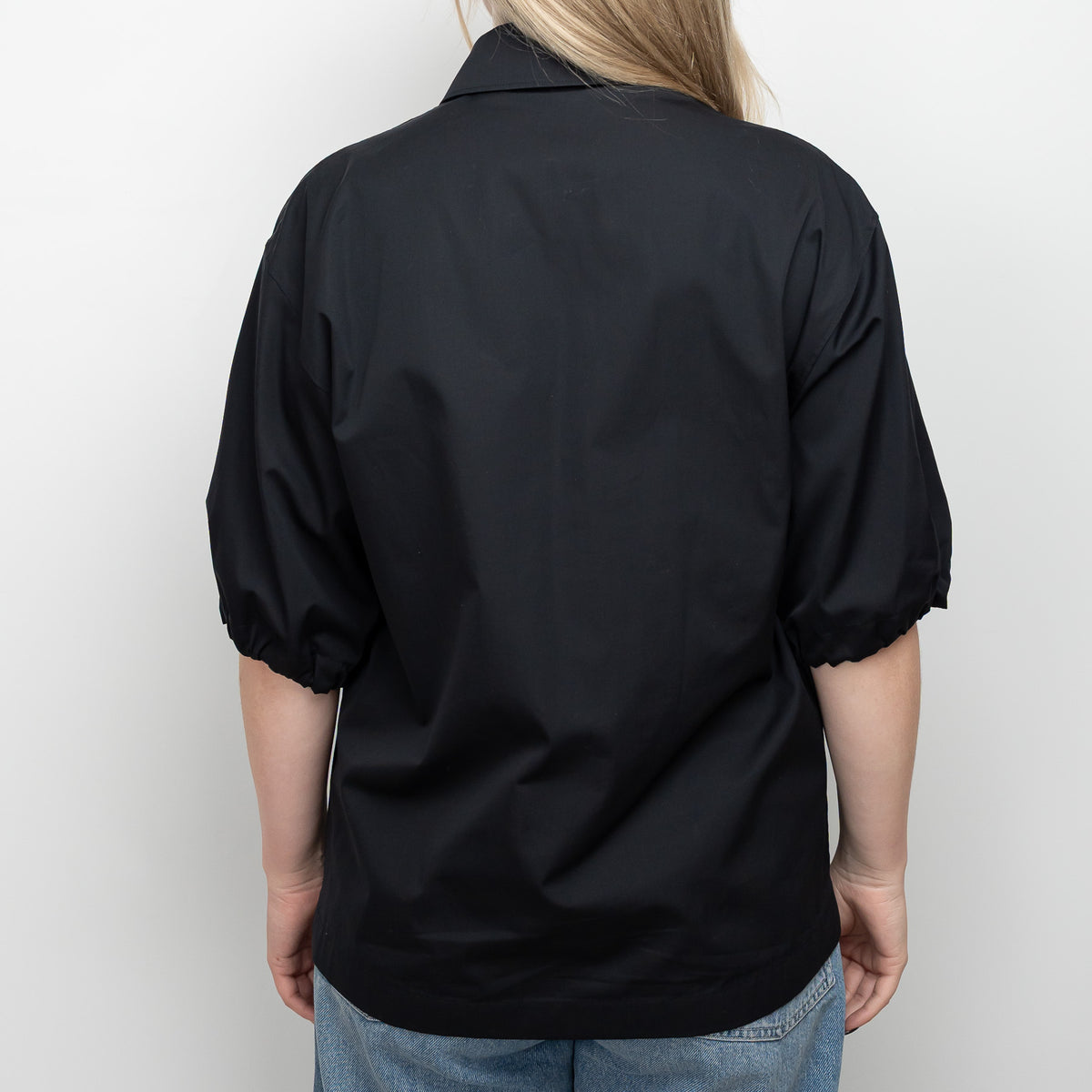 Prada Black Short Sleeve Button Up Size 40 with Drawstring Sleeves