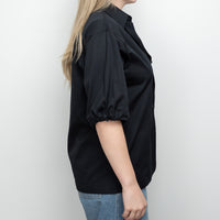 Prada Black Short Sleeve Button Up Size 40 with Drawstring Sleeves