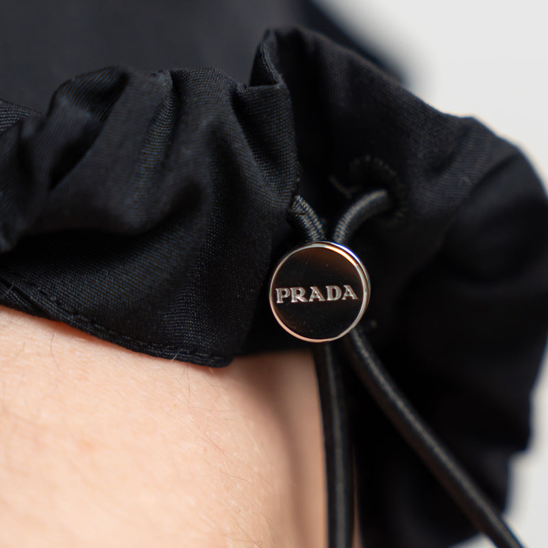 Prada Black Short Sleeve Button Up Size 40 with Drawstring Sleeves